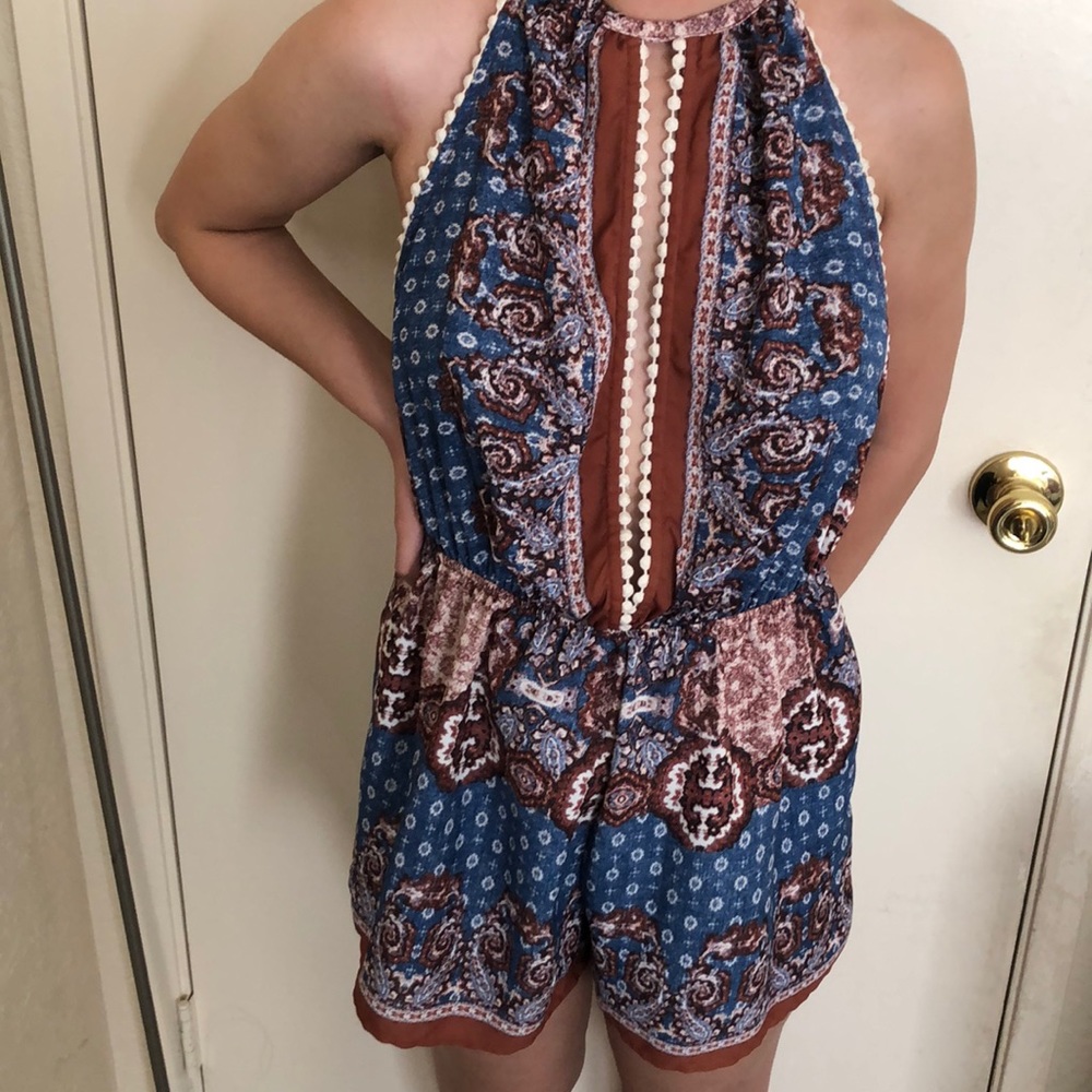 Rust patterned halter tie romper